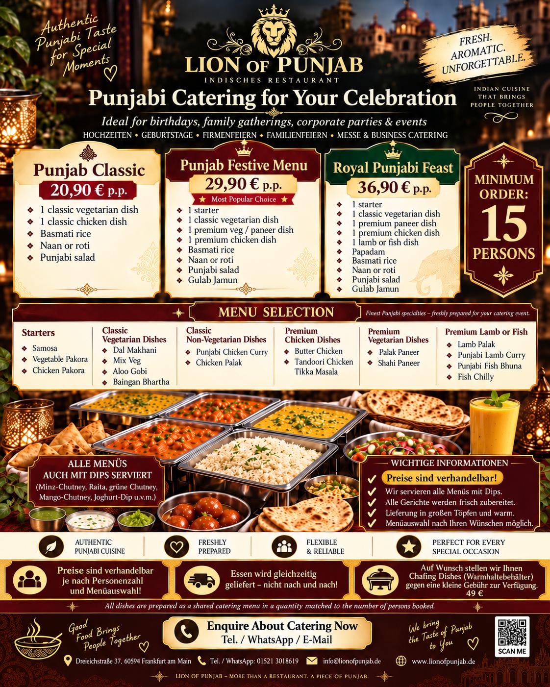 Lion of Punjab catering packages and menu